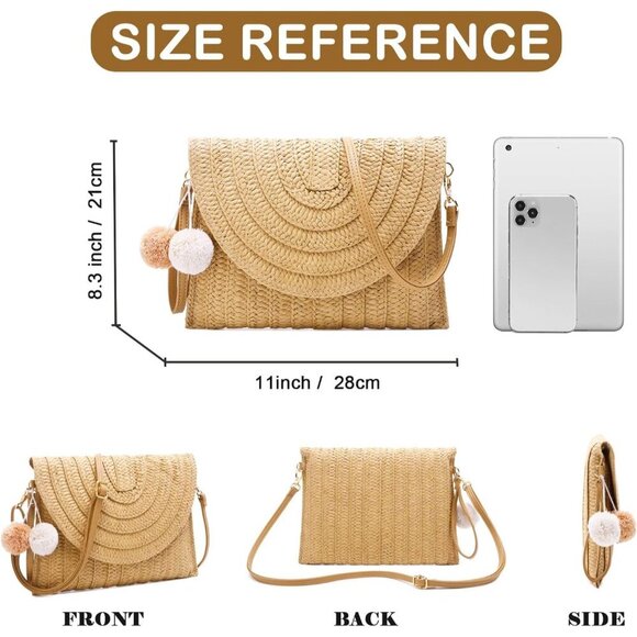 ❤️For Women Straw Clutch Purses Beach Purse Envelope Woven Ladies Shoulder Bags - Picture 3 of 7